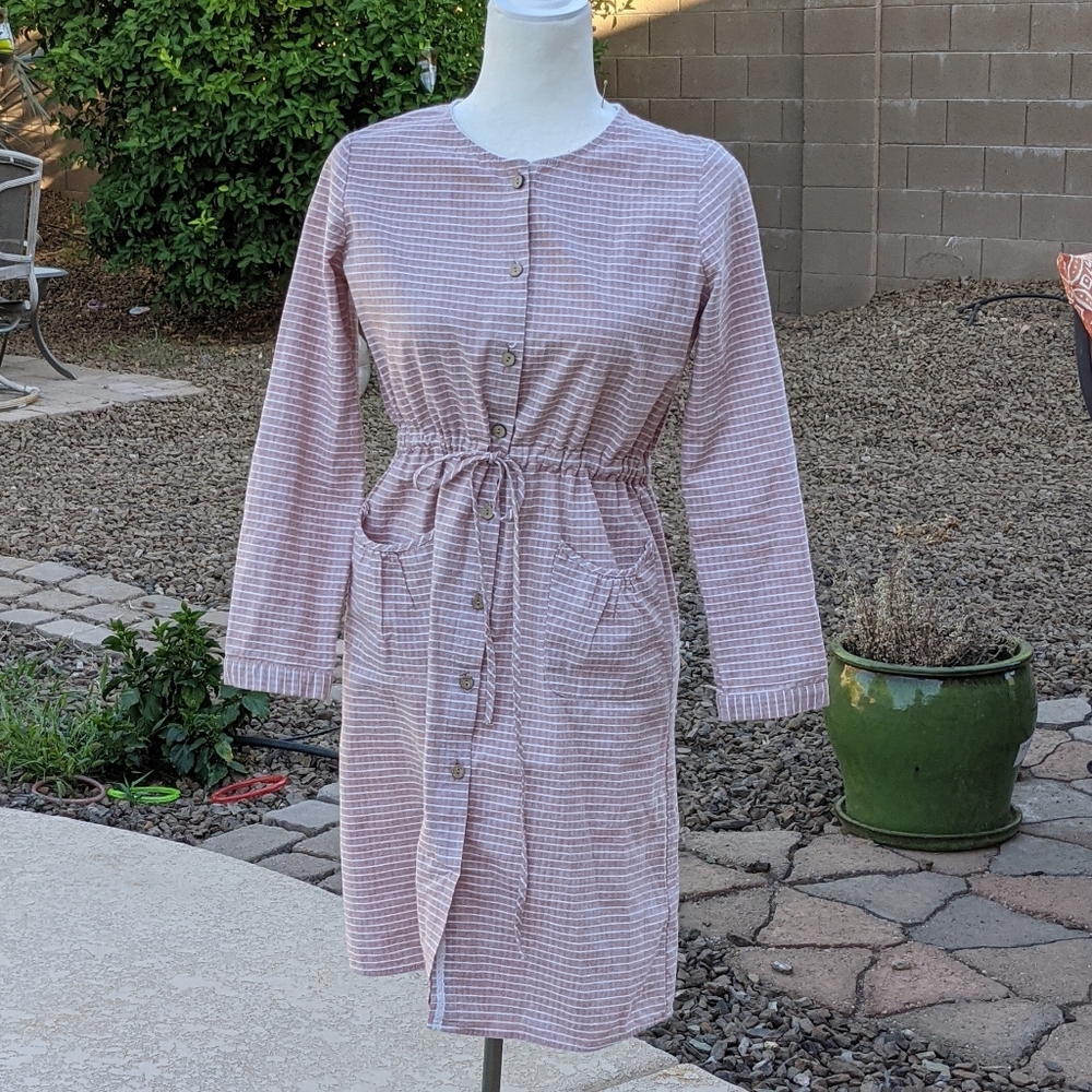 Hello Honey cotton striped tie waist shirt dress